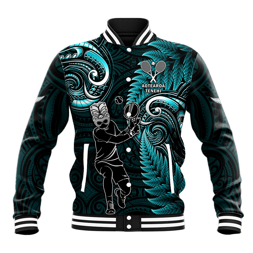 New Zealand Tiki Tennis Baseball Jacket 2024 Aotearoa Tenehi Maori Silver Fern - Turquoise LT14 Unisex Turquoise - Polynesian Pride