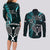 New Zealand Tiki Tennis Couples Matching Long Sleeve Bodycon Dress and Long Sleeve Button Shirt 2024 Aotearoa Tenehi Maori Silver Fern - Turquoise LT14 - Polynesian Pride