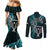 New Zealand Tiki Tennis Couples Matching Mermaid Dress and Long Sleeve Button Shirt 2024 Aotearoa Tenehi Maori Silver Fern - Turquoise LT14 - Polynesian Pride