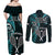 New Zealand Tiki Tennis Couples Matching Off Shoulder Maxi Dress and Long Sleeve Button Shirt 2024 Aotearoa Tenehi Maori Silver Fern - Turquoise LT14 - Polynesian Pride