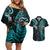 New Zealand Tiki Tennis Couples Matching Off Shoulder Short Dress and Hawaiian Shirt 2024 Aotearoa Tenehi Maori Silver Fern - Turquoise LT14 Turquoise - Polynesian Pride