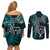 New Zealand Tiki Tennis Couples Matching Off Shoulder Short Dress and Long Sleeve Button Shirt 2024 Aotearoa Tenehi Maori Silver Fern - Turquoise LT14 - Polynesian Pride