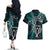 New Zealand Tiki Tennis Couples Matching Off The Shoulder Long Sleeve Dress and Hawaiian Shirt 2024 Aotearoa Tenehi Maori Silver Fern - Turquoise LT14 - Polynesian Pride