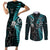 New Zealand Tiki Tennis Couples Matching Short Sleeve Bodycon Dress and Long Sleeve Button Shirt 2024 Aotearoa Tenehi Maori Silver Fern - Turquoise LT14 Turquoise - Polynesian Pride