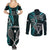 New Zealand Tiki Tennis Couples Matching Summer Maxi Dress and Long Sleeve Button Shirt 2024 Aotearoa Tenehi Maori Silver Fern - Turquoise LT14 - Polynesian Pride