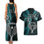 New Zealand Tiki Tennis Couples Matching Tank Maxi Dress and Hawaiian Shirt 2024 Aotearoa Tenehi Maori Silver Fern - Turquoise LT14 - Polynesian Pride