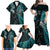 New Zealand Tiki Tennis Family Matching Off Shoulder Maxi Dress and Hawaiian Shirt 2024 Aotearoa Tenehi Maori Silver Fern - Turquoise LT14 - Polynesian Pride