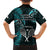 New Zealand Tiki Tennis Family Matching Off Shoulder Short Dress and Hawaiian Shirt 2024 Aotearoa Tenehi Maori Silver Fern - Turquoise LT14 - Polynesian Pride