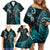 New Zealand Tiki Tennis Family Matching Off Shoulder Short Dress and Hawaiian Shirt 2024 Aotearoa Tenehi Maori Silver Fern - Turquoise LT14 - Polynesian Pride