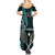 New Zealand Tiki Tennis Family Matching Summer Maxi Dress and Hawaiian Shirt 2024 Aotearoa Tenehi Maori Silver Fern - Turquoise LT14 - Polynesian Pride