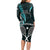 New Zealand Tiki Tennis Long Sleeve Bodycon Dress 2024 Aotearoa Tenehi Maori Silver Fern - Turquoise LT14 - Polynesian Pride