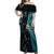 New Zealand Tiki Tennis Off Shoulder Maxi Dress 2024 Aotearoa Tenehi Maori Silver Fern - Turquoise LT14 Women Turquoise - Polynesian Pride