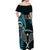 New Zealand Tiki Tennis Off Shoulder Maxi Dress 2024 Aotearoa Tenehi Maori Silver Fern - Turquoise LT14 - Polynesian Pride