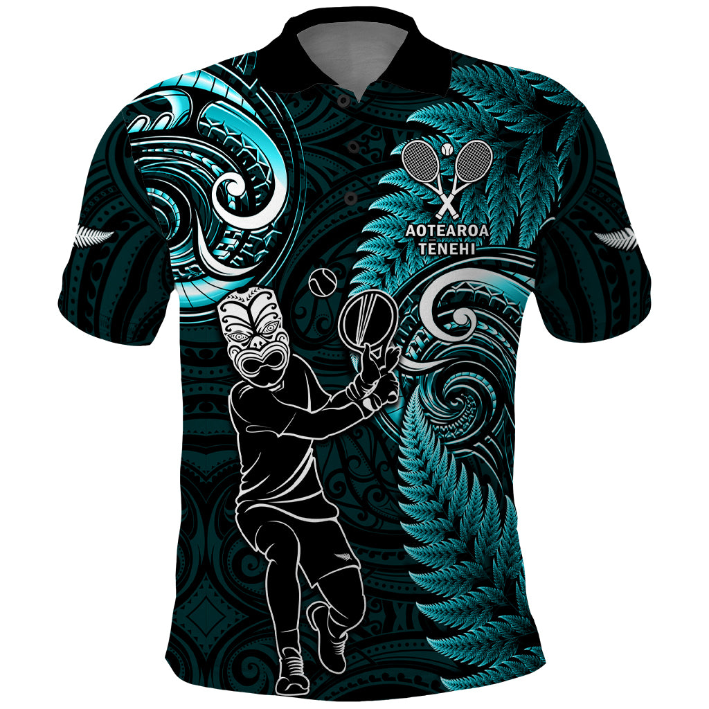 New Zealand Tiki Tennis Polo Shirt 2024 Aotearoa Tenehi Maori Silver Fern - Turquoise LT14 Turquoise - Polynesian Pride