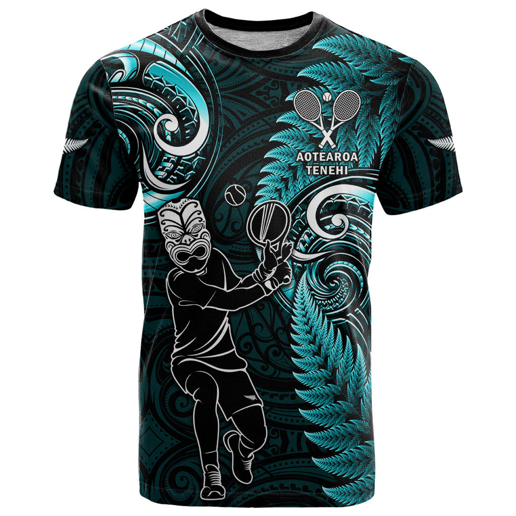 New Zealand Tiki Tennis T Shirt 2024 Aotearoa Tenehi Maori Silver Fern - Turquoise LT14 Turquoise - Polynesian Pride