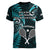 New Zealand Tiki Tennis Women V Neck T Shirt 2024 Aotearoa Tenehi Maori Silver Fern - Turquoise LT14 - Polynesian Pride