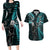 Custom New Zealand Tiki Tennis Couples Matching Long Sleeve Bodycon Dress and Hawaiian Shirt 2024 Aotearoa Tenehi Maori Silver Fern - Turquoise LT14 Turquoise - Polynesian Pride