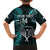 Custom New Zealand Tiki Tennis Family Matching Off Shoulder Short Dress and Hawaiian Shirt 2024 Aotearoa Tenehi Maori Silver Fern - Turquoise LT14 - Polynesian Pride