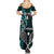 Custom New Zealand Tiki Tennis Family Matching Summer Maxi Dress and Hawaiian Shirt 2024 Aotearoa Tenehi Maori Silver Fern - Turquoise LT14 - Polynesian Pride