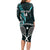 Custom New Zealand Tiki Tennis Long Sleeve Bodycon Dress 2024 Aotearoa Tenehi Maori Silver Fern - Turquoise LT14 - Polynesian Pride