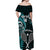 Custom New Zealand Tiki Tennis Off Shoulder Maxi Dress 2024 Aotearoa Tenehi Maori Silver Fern - Turquoise LT14 - Polynesian Pride