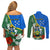 Personalised Halo Olaketa Solomon Islands Couples Matching Off Shoulder Short Dress and Long Sleeve Button Shirt Coat Of Arms With Tropical Flowers Flag Style LT14 - Polynesian Pride