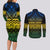 Halo Olaketa Solomon Islands Couples Matching Long Sleeve Bodycon Dress and Long Sleeve Button Shirt Melanesian Tribal Pattern Gradient Version LT14 - Polynesian Pride