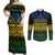 Halo Olaketa Solomon Islands Couples Matching Off Shoulder Maxi Dress and Long Sleeve Button Shirt Melanesian Tribal Pattern Gradient Version LT14 Black - Polynesian Pride