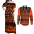 Halo Olaketa Solomon Islands Couples Matching Off Shoulder Maxi Dress and Long Sleeve Button Shirt Melanesian Tribal Pattern Orange Version LT14 Orange - Polynesian Pride