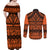 Halo Olaketa Solomon Islands Couples Matching Off Shoulder Maxi Dress and Long Sleeve Button Shirt Melanesian Tribal Pattern Orange Version LT14 - Polynesian Pride