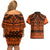 Halo Olaketa Solomon Islands Couples Matching Off Shoulder Short Dress and Hawaiian Shirt Melanesian Tribal Pattern Orange Version LT14 - Polynesian Pride