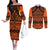 Halo Olaketa Solomon Islands Couples Matching Off The Shoulder Long Sleeve Dress and Long Sleeve Button Shirt Melanesian Tribal Pattern Orange Version LT14 Orange - Polynesian Pride