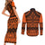 Halo Olaketa Solomon Islands Couples Matching Short Sleeve Bodycon Dress and Long Sleeve Button Shirt Melanesian Tribal Pattern Orange Version LT14 - Polynesian Pride