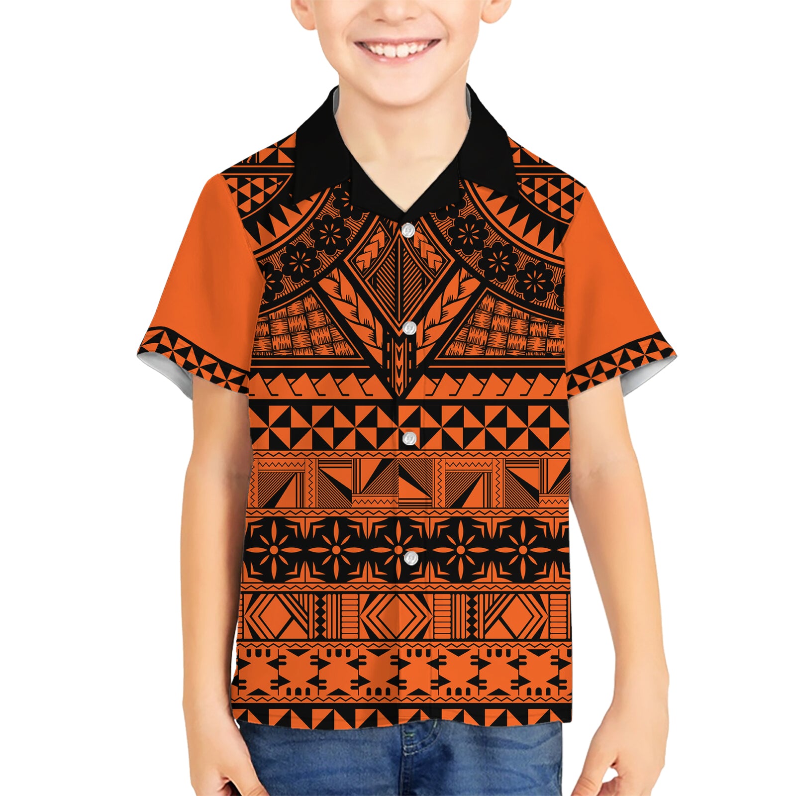 Halo Olaketa Solomon Islands Kid Hawaiian Shirt Melanesian Tribal Pattern Orange Version LT14 Kid Orange - Polynesian Pride