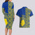 Fakaalofa Lahi Atu Niue Couples Matching Long Sleeve Bodycon Dress and Hawaiian Shirt Niuean Map With Hiapo Pattern Blue Version LT14 - Polynesian Pride