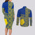 Fakaalofa Lahi Atu Niue Couples Matching Long Sleeve Bodycon Dress and Long Sleeve Button Shirt Niuean Map With Hiapo Pattern Blue Version LT14 - Polynesian Pride