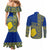 Fakaalofa Lahi Atu Niue Couples Matching Mermaid Dress and Long Sleeve Button Shirt Niuean Map With Hiapo Pattern Blue Version LT14 - Polynesian Pride