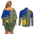 Fakaalofa Lahi Atu Niue Couples Matching Off Shoulder Short Dress and Long Sleeve Button Shirt Niuean Map With Hiapo Pattern Blue Version LT14 - Polynesian Pride