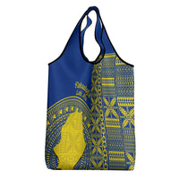 Fakaalofa Lahi Atu Niue Grocery Bag Niuean Map With Hiapo Pattern Blue Version LT14 - Polynesian Pride