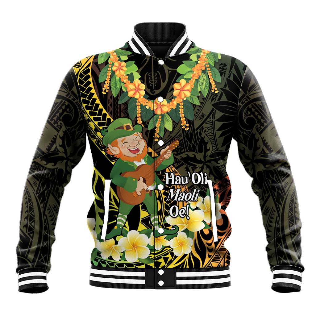 Hawaii Saint Patrick's Day Baseball Jacket Ukulele Leprechaun Hau'Oli Maoli Oe! LT14 Unisex Reggae - Polynesian Pride
