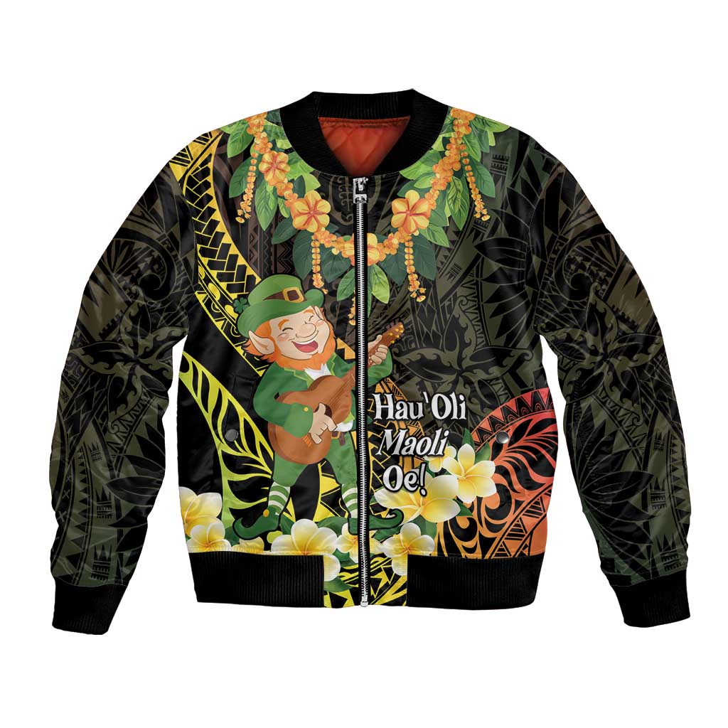 Hawaii Saint Patrick's Day Bomber Jacket Ukulele Leprechaun Hau'Oli Maoli Oe! LT14 Unisex Reggae - Polynesian Pride