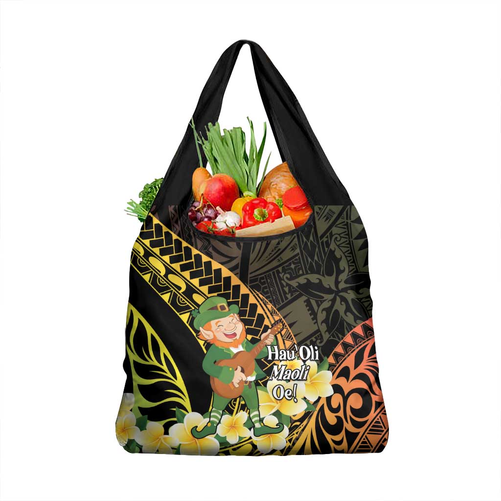 Hawaii Saint Patrick's Day Grocery Bag Ukulele Leprechaun Hau'Oli Maoli Oe! LT14 1-pack One Size Reggae - Polynesian Pride