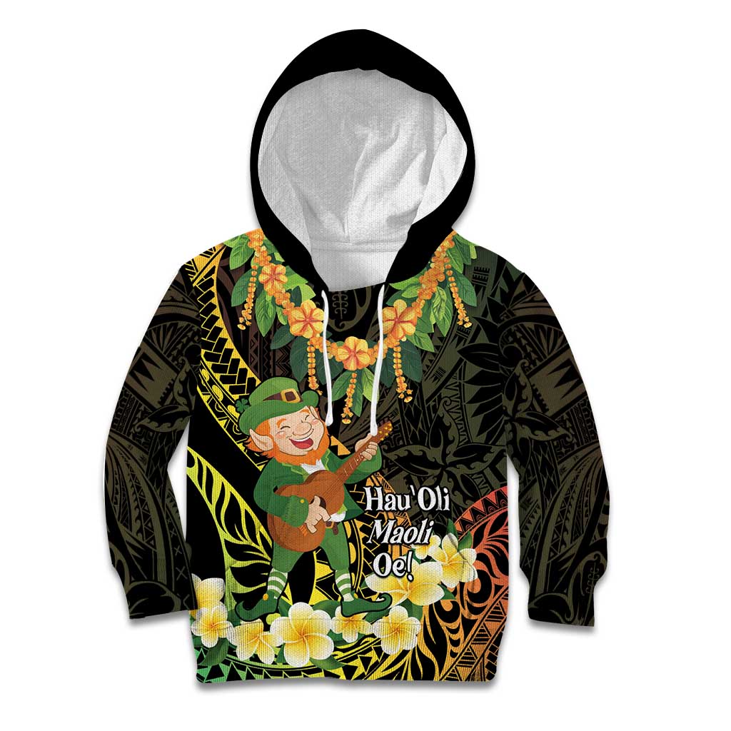 Hawaii Saint Patrick's Day Kid Hoodie Ukulele Leprechaun Hau'Oli Maoli Oe! LT14 Hoodie Reggae - Polynesian Pride