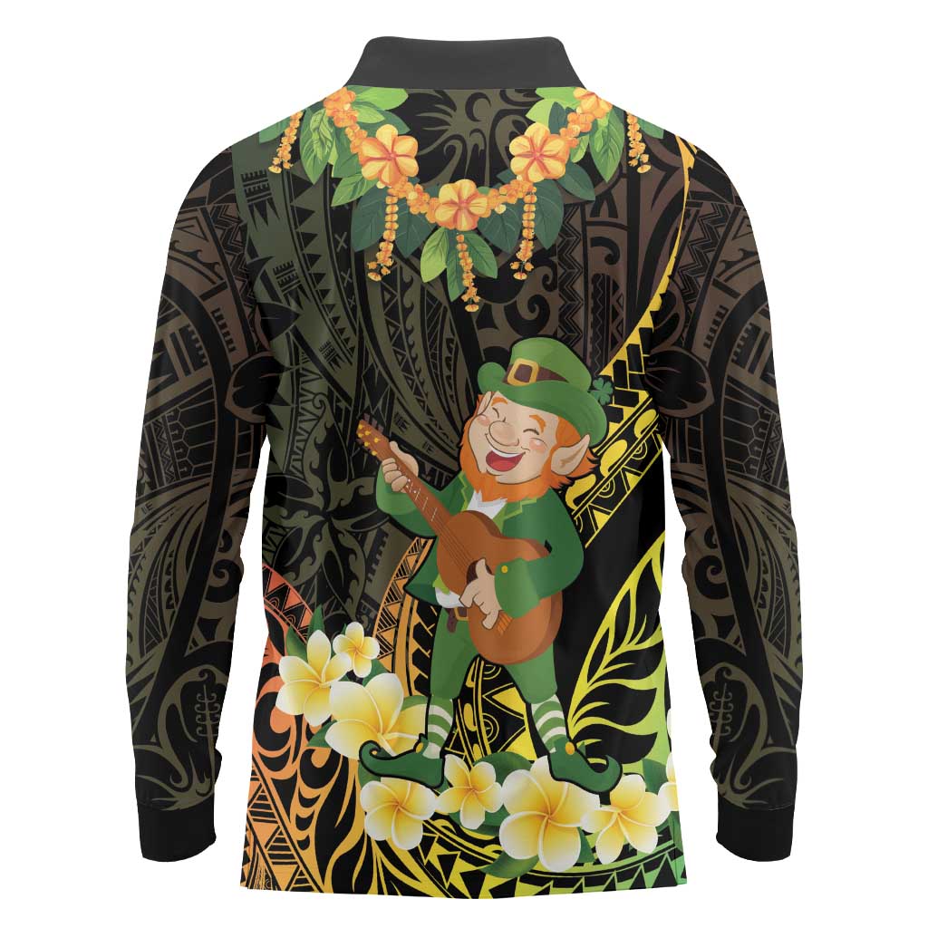 Hawaii Saint Patrick's Day Long Sleeve Polo Shirt Ukulele Leprechaun Hau'Oli Maoli Oe! LT14 - Polynesian Pride