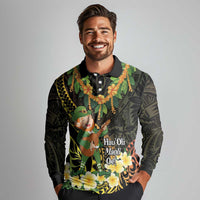 Hawaii Saint Patrick's Day Long Sleeve Polo Shirt Ukulele Leprechaun Hau'Oli Maoli Oe! LT14 - Polynesian Pride