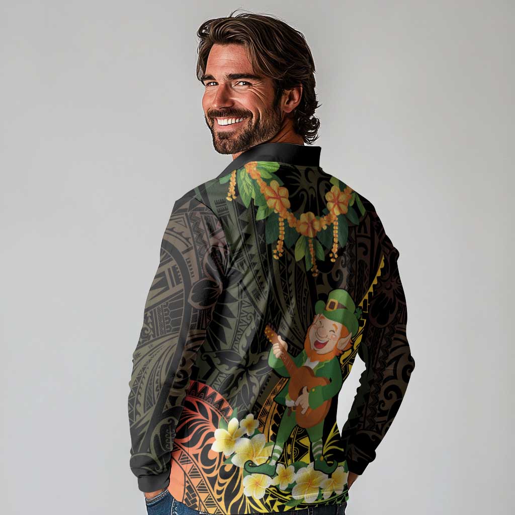 Hawaii Saint Patrick's Day Long Sleeve Polo Shirt Ukulele Leprechaun Hau'Oli Maoli Oe! LT14 - Polynesian Pride