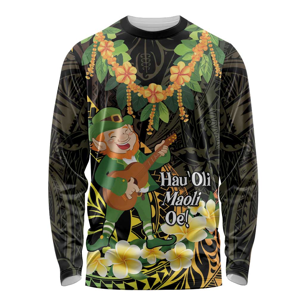 Hawaii Saint Patrick's Day Long Sleeve Shirt Ukulele Leprechaun Hau'Oli Maoli Oe! LT14 Unisex Reggae - Polynesian Pride