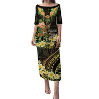 Hawaii Saint Patrick's Day Puletasi Ukulele Leprechaun Hau'Oli Maoli Oe! LT14 Long Dress Reggae - Polynesian Pride