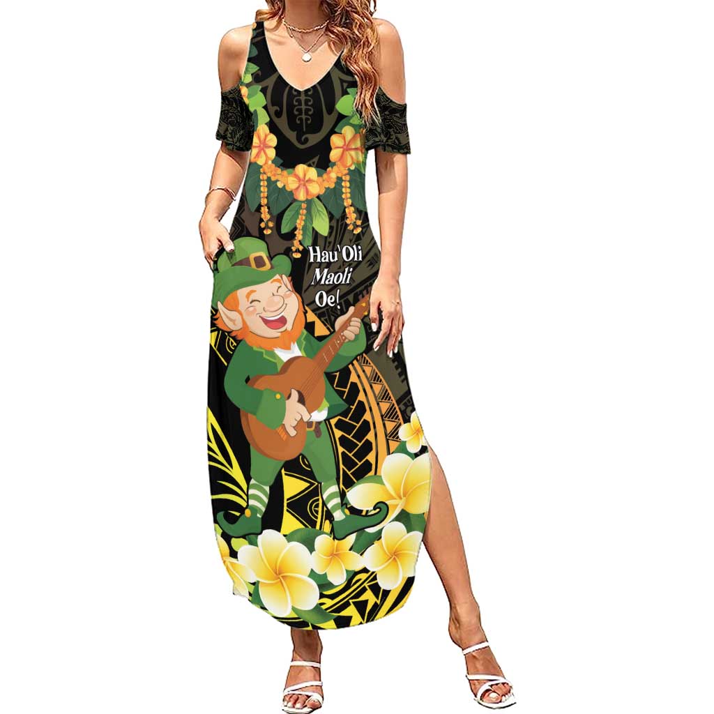 Hawaii Saint Patrick's Day Summer Maxi Dress Ukulele Leprechaun Hau'Oli Maoli Oe! LT14 Women Reggae - Polynesian Pride