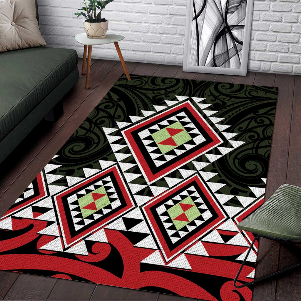 Kia Ora Aotearoa Area Rug 2025 Pasifika Maori Taniko Motifs LT14 Black - Polynesian Pride